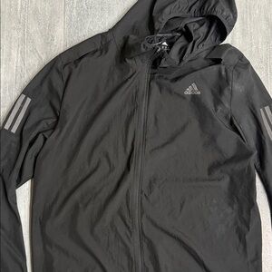 adidas Black Hooded Windbreaker with Reflective 3-Stripes